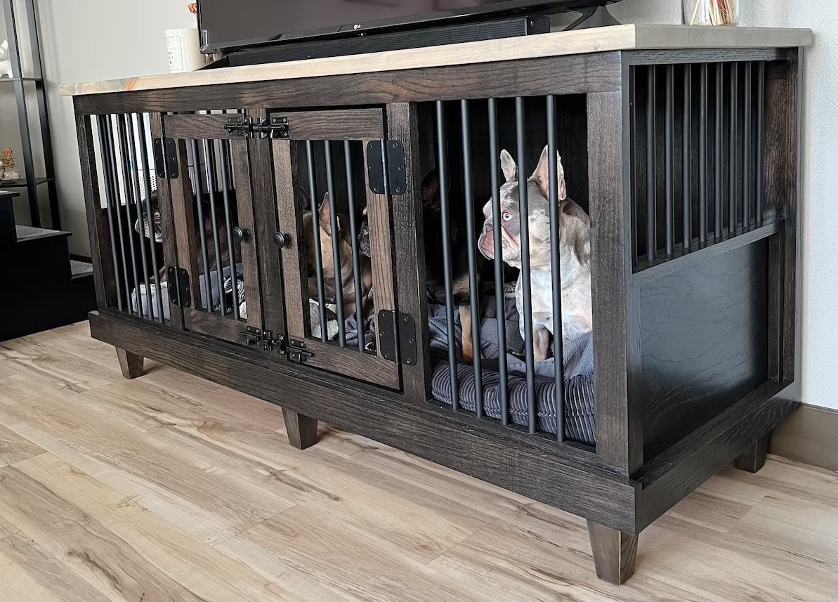 Custom Dog Crate Furniture | End Table | Double Door | Solid Wood Kennels in Many Sizes | Dog TV Stand | Made in USA