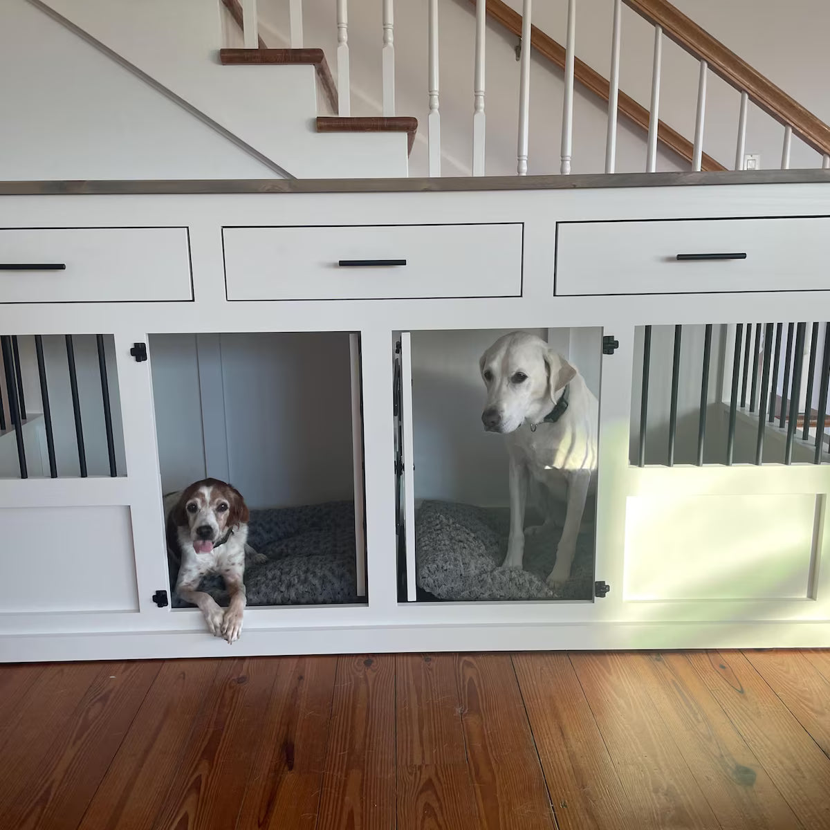 Custom Dog Crate Furniture | End Table | Double Door | Solid Wood Kennels in Many Sizes | Dog TV Stand | Made in USA