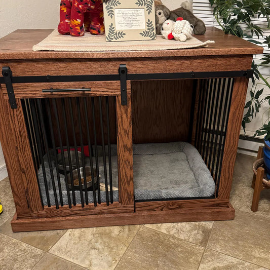 Custom Dog Crate Furniture | End Table | Double Door | Solid Wood Kennels in Many Sizes | Dog TV Stand | Made in USA