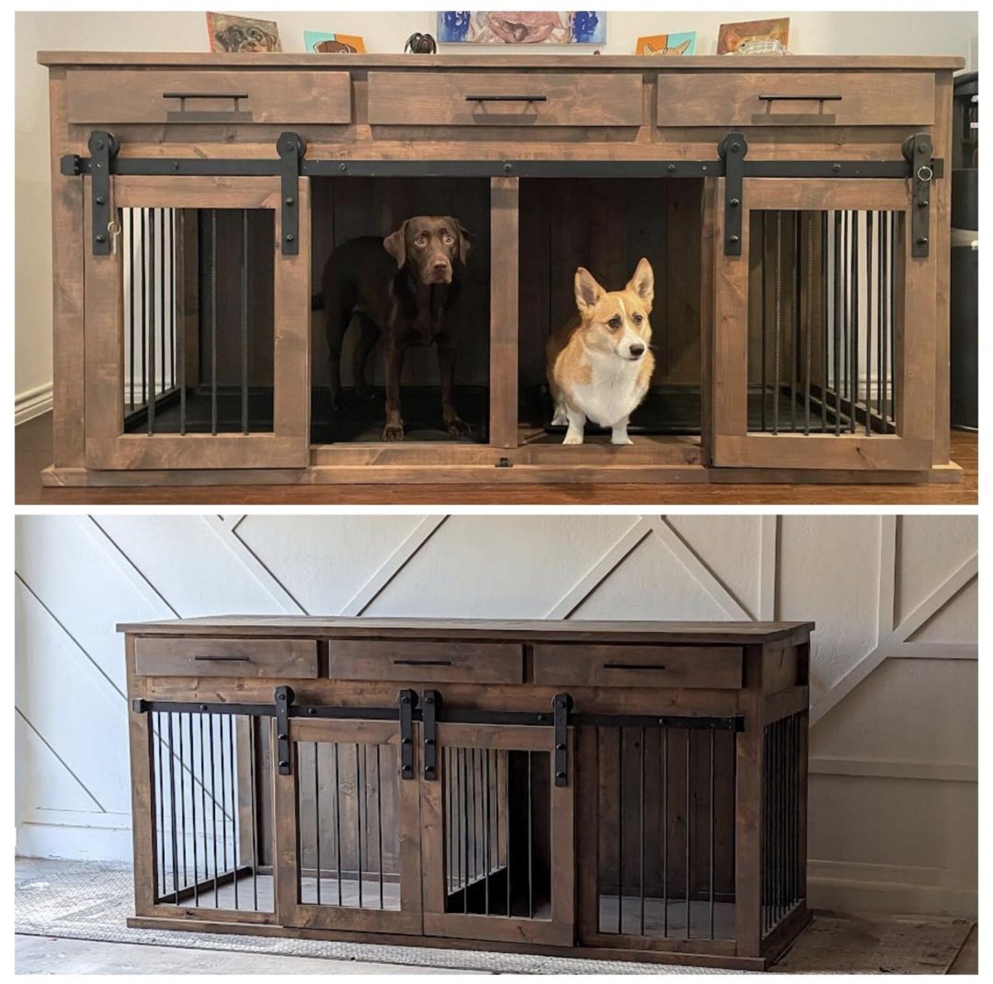 Custom Dog Crate Furniture | End Table | Double Door | Solid Wood Kennels in Many Sizes | Dog TV Stand | Made in USA