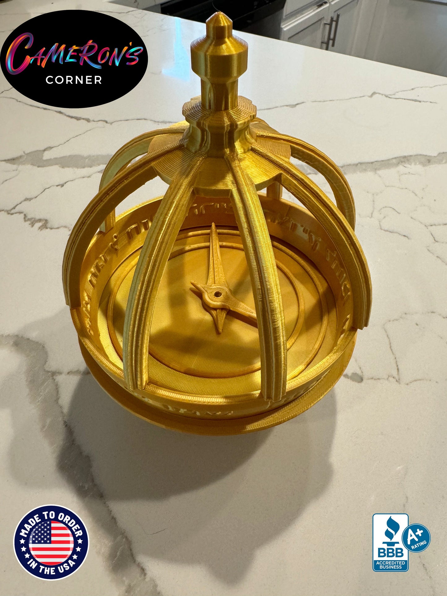 Large 3D Printed Liahona, Book of Mormon, 6" Diameter, 8" Tall, Silk Gold Eco-Pla, Made to Order by Precocious 6 Year Old, Fragile