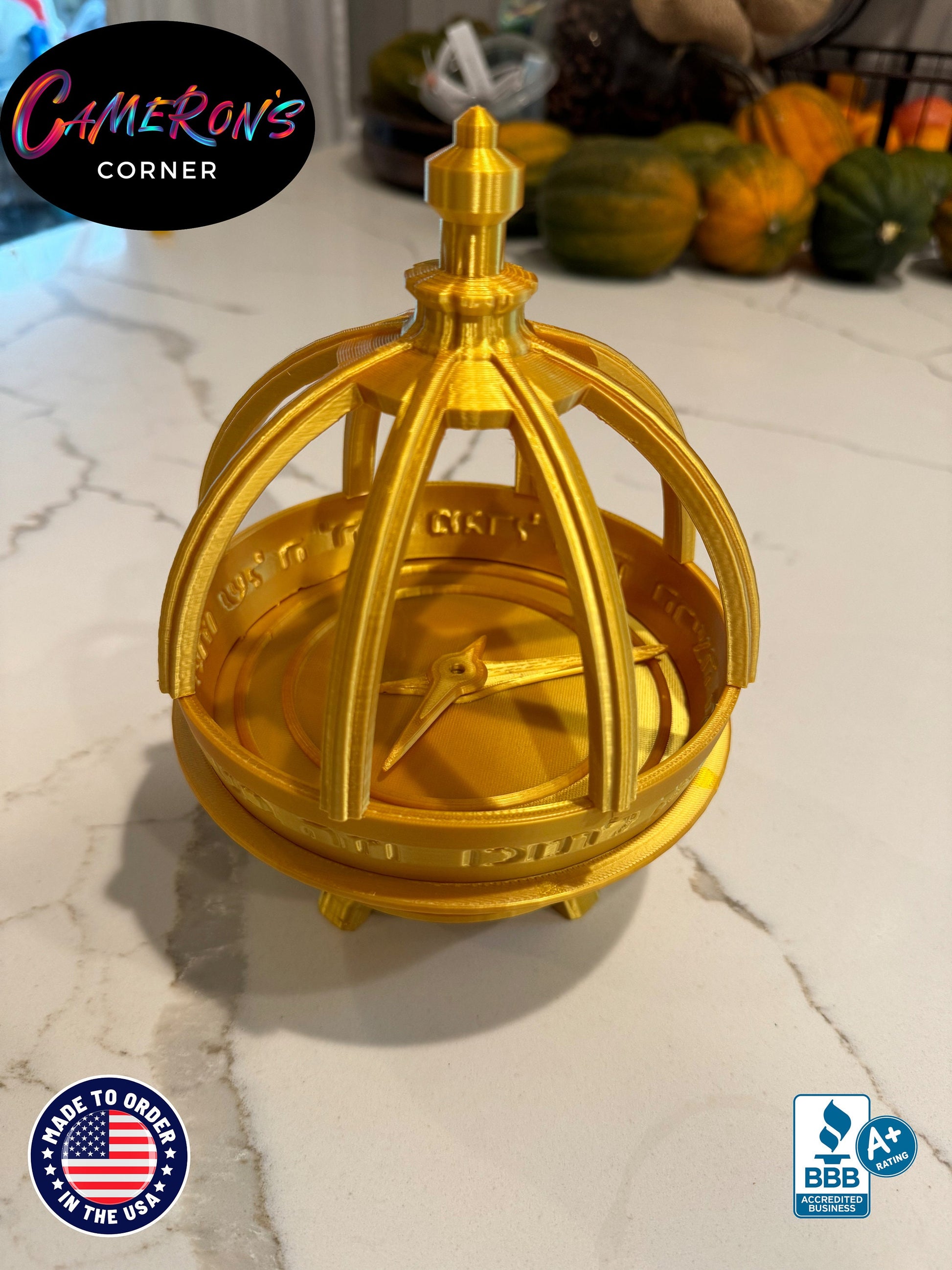 Large 3D Printed Liahona, Book of Mormon, 6" Diameter, 8" Tall, Silk Gold Eco-Pla, Made to Order by Precocious 6 Year Old, Fragile