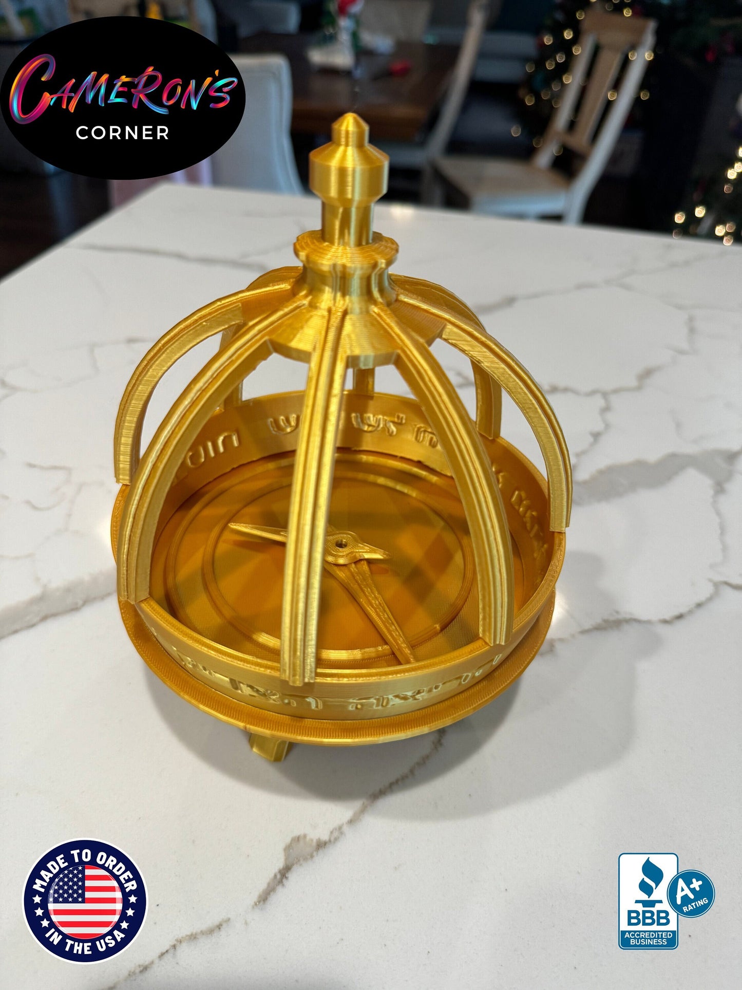 Large 3D Printed Liahona, Book of Mormon, 6" Diameter, 8" Tall, Silk Gold Eco-Pla, Made to Order by Precocious 6 Year Old, Fragile