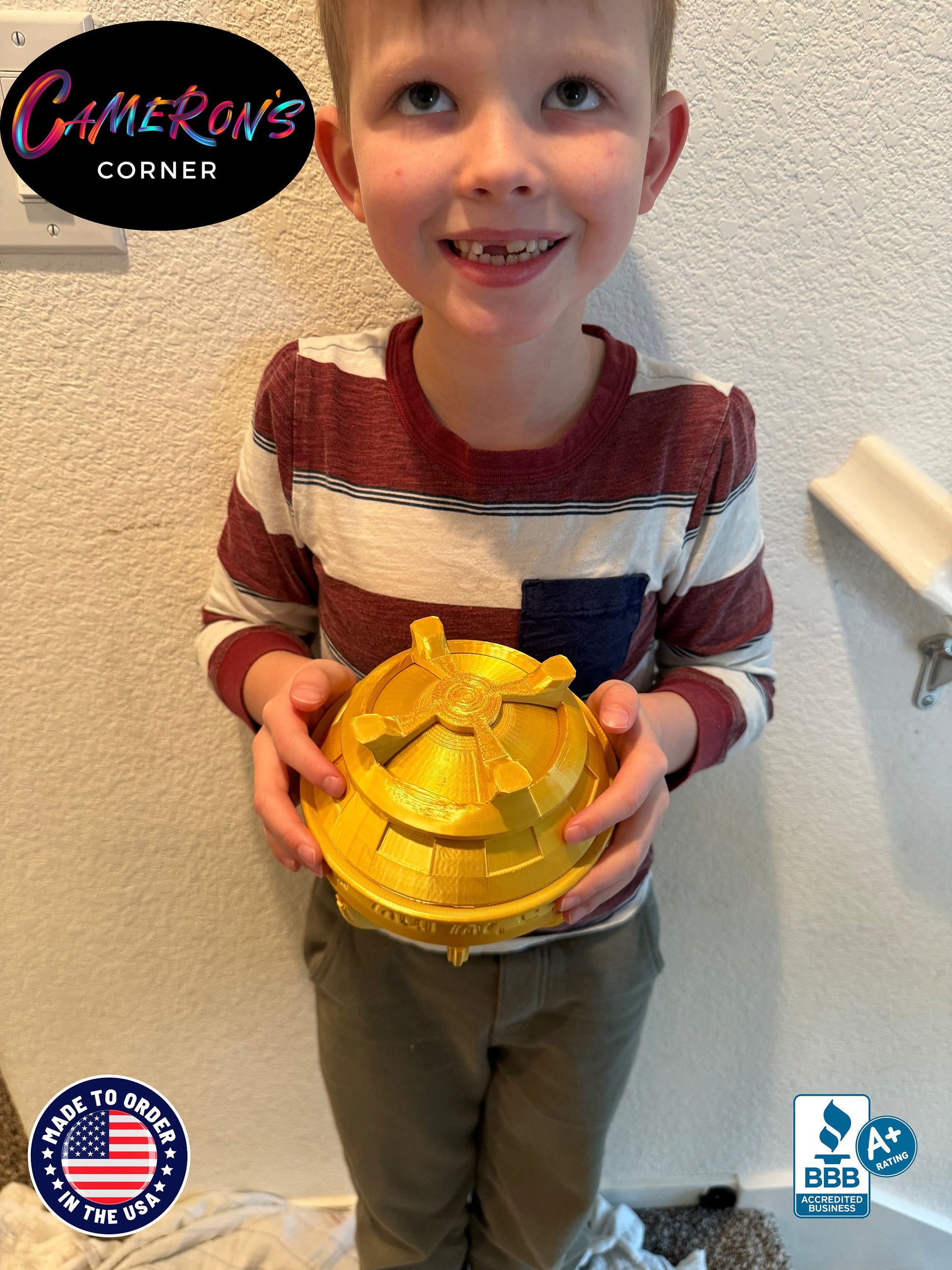 Large 3D Printed Liahona, Book of Mormon, 6" Diameter, 8" Tall, Silk Gold Eco-Pla, Made to Order by Precocious 6 Year Old, Fragile