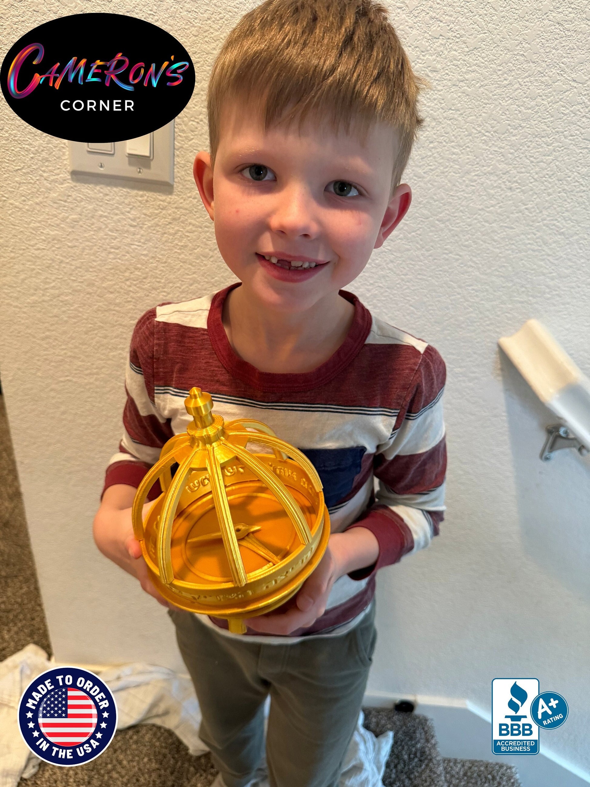 Large 3D Printed Liahona, Book of Mormon, 6" Diameter, 8" Tall, Silk Gold Eco-Pla, Made to Order by Precocious 6 Year Old, Fragile