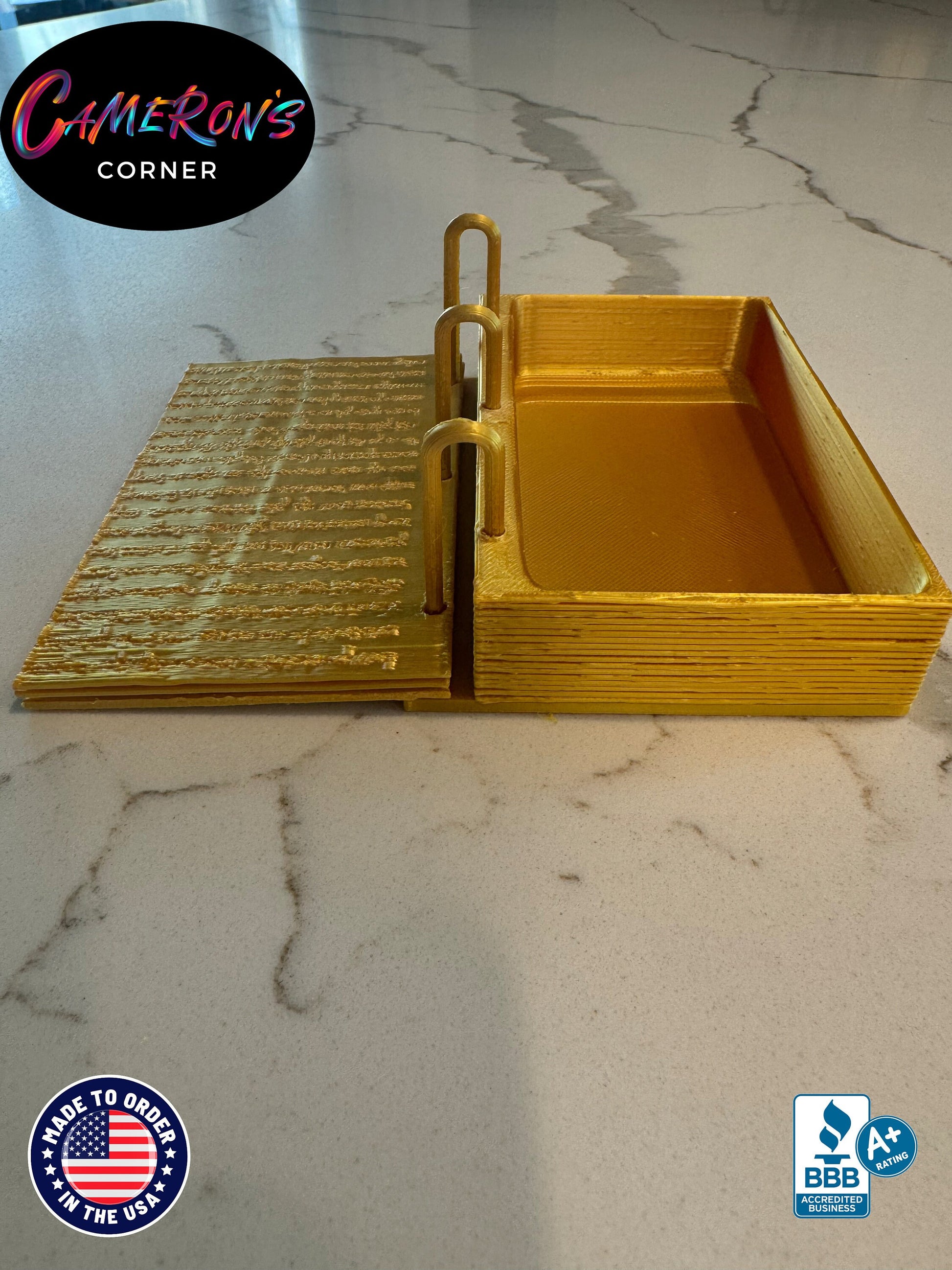 Book of Mormon Golden Plates Model, 3D Printed, Small or Large, 3Rd Nephi 11 in Hebrew, Storage Compartment, Made to Order by 6 Year Old