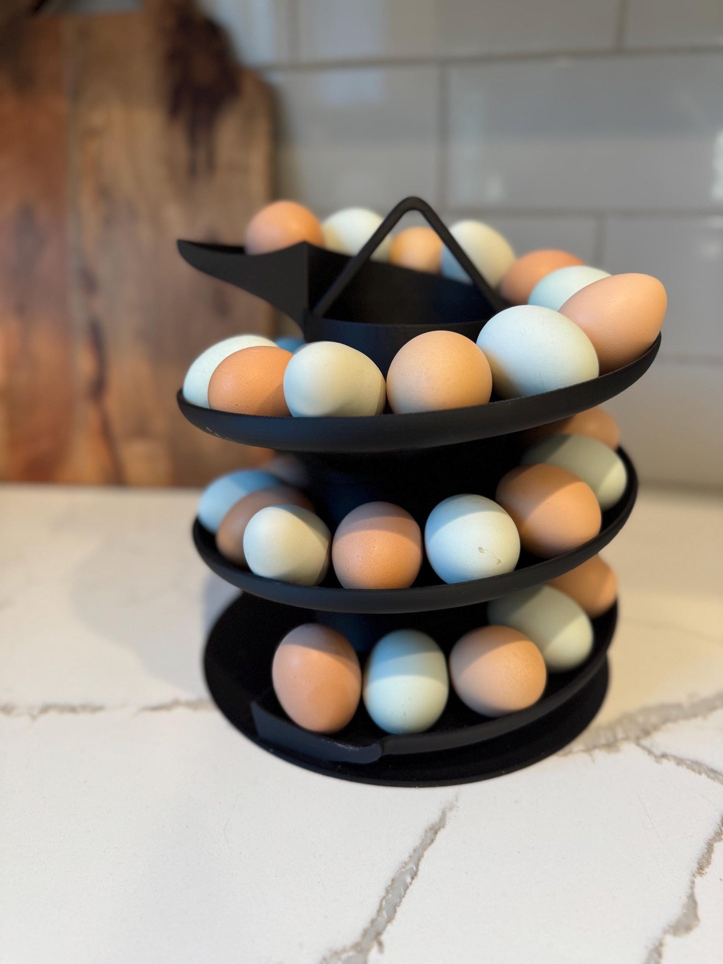 3D Printed Egg Spiral Storage – Handmade in California by 6-Year-Old Maker Carter | Farmhouse Kitchen Egg Holder
