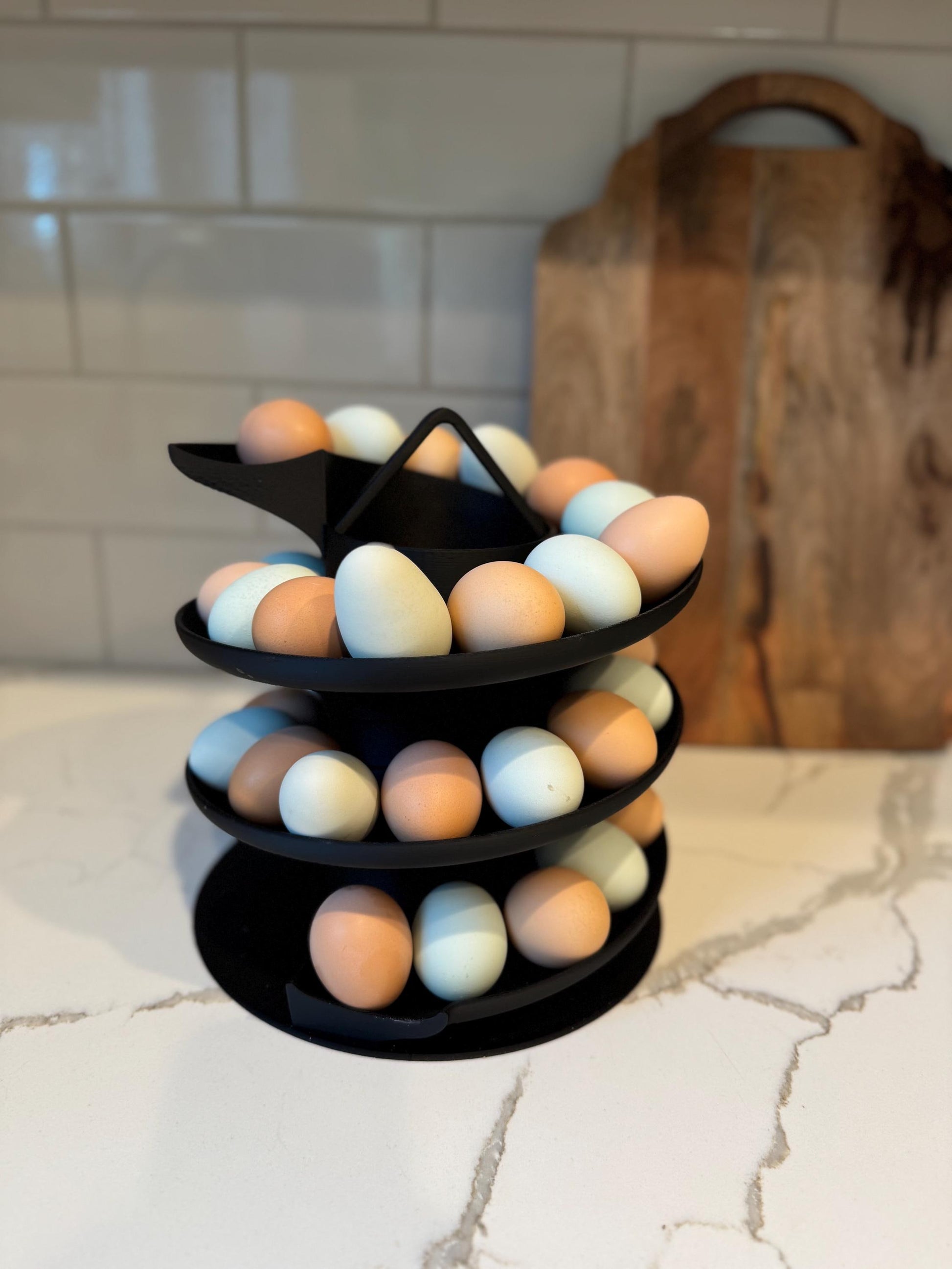 3D Printed Egg Spiral Storage – Handmade in California by 6-Year-Old Maker Carter | Farmhouse Kitchen Egg Holder