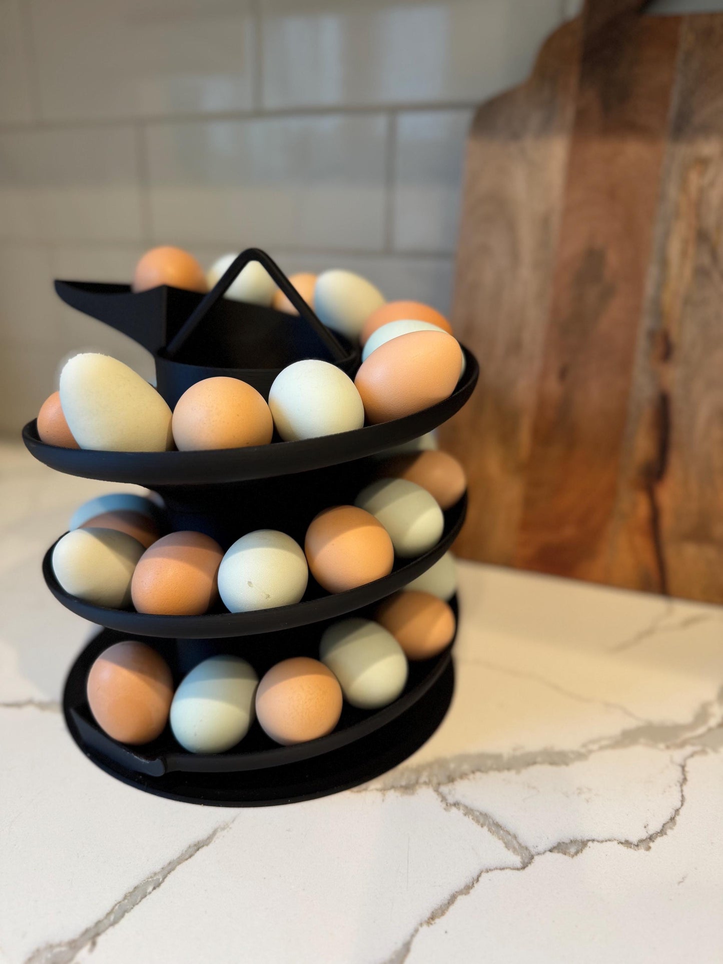 3D Printed Egg Spiral Storage – Handmade in California by 6-Year-Old Maker Carter | Farmhouse Kitchen Egg Holder