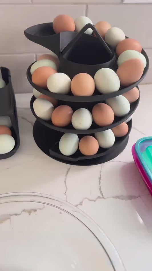3D Printed Egg Spiral Storage, Made in California by 6-Year-Old Maker Carter, Farmhouse Kitchen Egg Holder