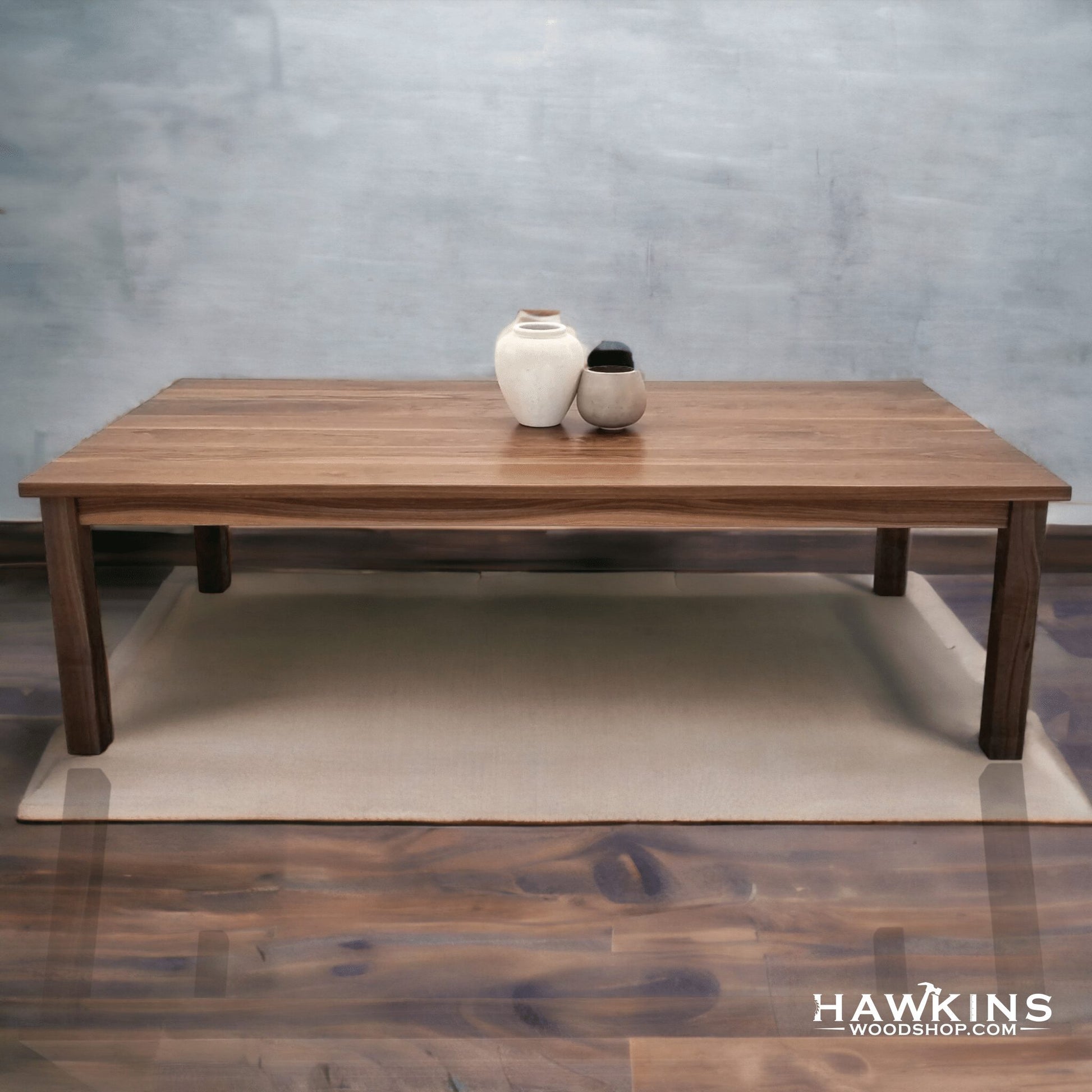 Modern White Oak Dining Table, handcrafted solid wood table made in USA by Hawkins Woodshop